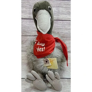 Vintage Heartline Plush Brisbane Emu Stuffed Animal Toy Gray Red Bandana 14"